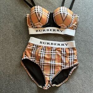 Burberry Checkered Bikini with Black and Tan Accents